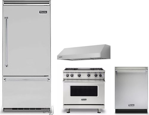 Viking 5 4 Piece Kitchen Appliances Package with Bottom Freezer Refrigerator, Gas Range and Dishwasher in Stainless Steel VIRERADWRH
