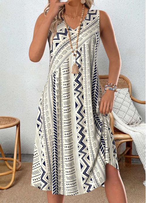 Modlily Multi Color Tribal Print A Line Sleeveless Dre