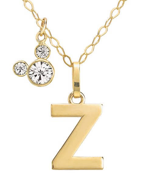 "Mickey Mouse Initial Pendant 18"" Necklace with Cubic Zirconia in 14k Yellow Gold - Z"