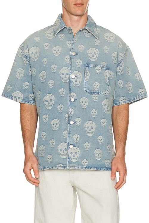 McQueen Denim Camp Collar Shirt in Blue Washed - Blue. 50 also