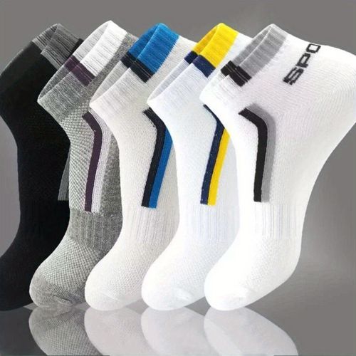 TEMU 5 Pairs Of Men' Solid Letter Pattern Liner Anklets Socks, Comfy Breathable Soft Sweat Absorbent Socks For Men's Outdoor Wearing