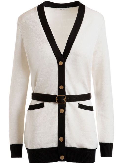 Monogram-jacquard belted cardigan - Neutrals