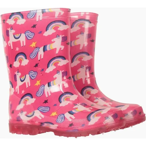 Mountain Warehouse Childrens/Kids Splash Unicorn And Rainbow Light Up Wellington Boots - Pink