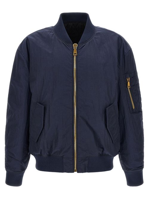 Logo-Embroidered Technical Bomber Jacket — Navy