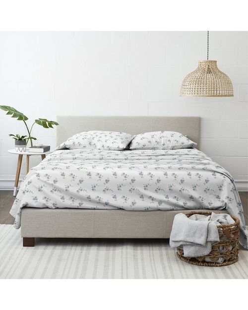 Rose Bunch 4Pc Light Blue Flannel Sheet Set