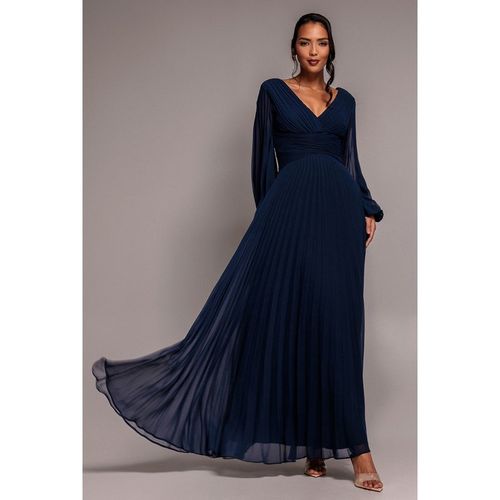 Goddiva Balloon Sleeve Chiffon Maxi Dress - Navy Blue