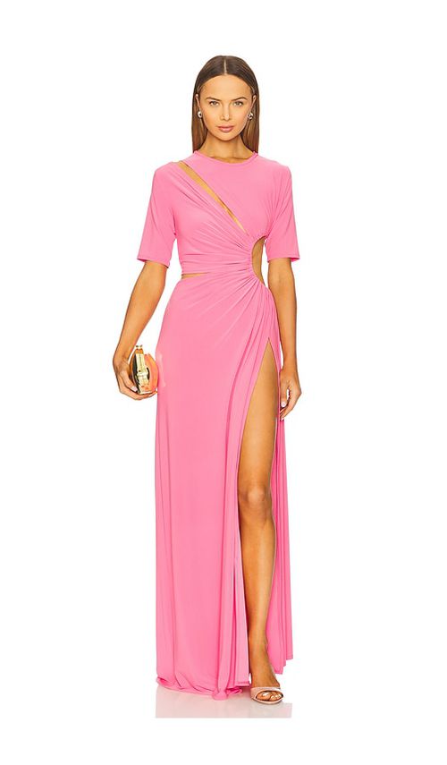 Sid Neigum Gathered Slit Maxi Dress in Pink