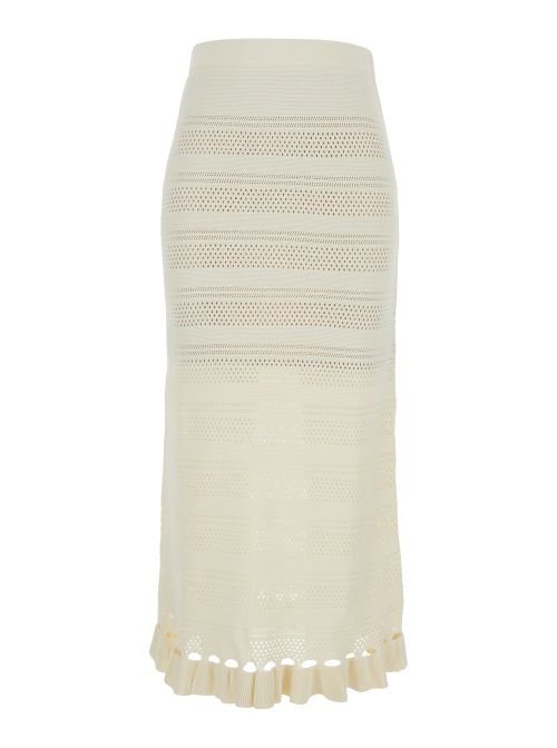 Perforated Wool-Blend Skirt — White