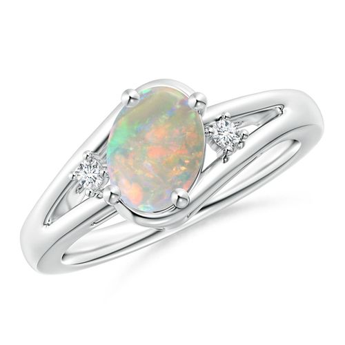 Angara 0.8 Carat Prong-Set Opal and Diamond Split Shank Ring in Platinum