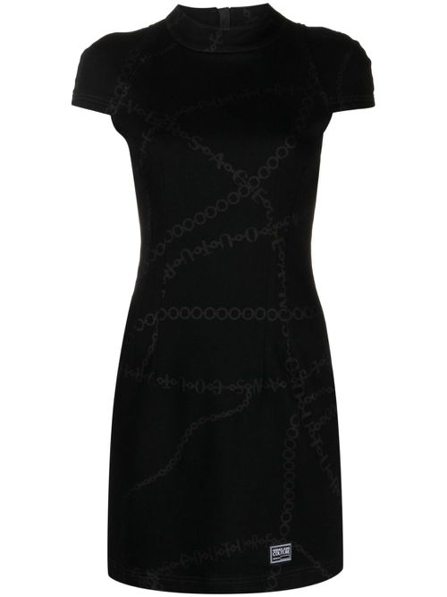 Logo-print short-sleeved dress - Black