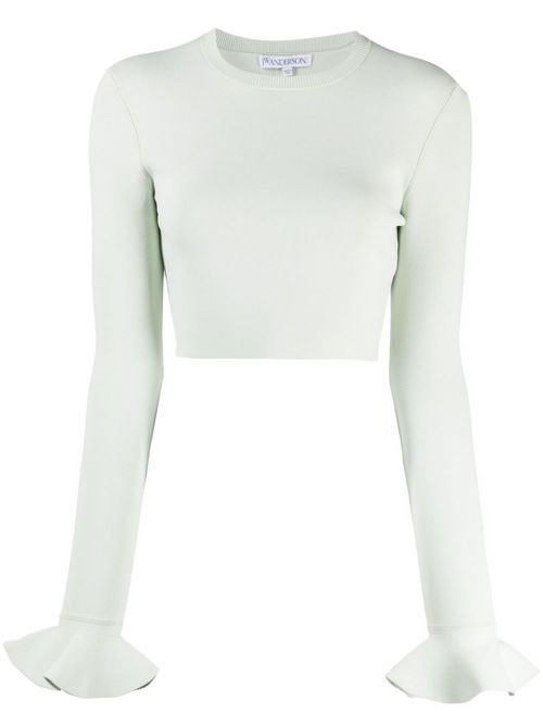 Ruffle-detail cropped top - Green