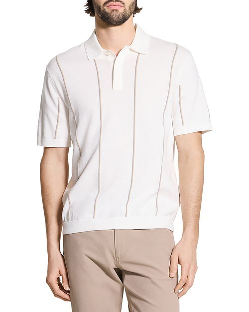 Short Sleeve Striped Polo in Tactile Cotton