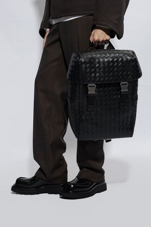Leather Backpack, Men's, Black