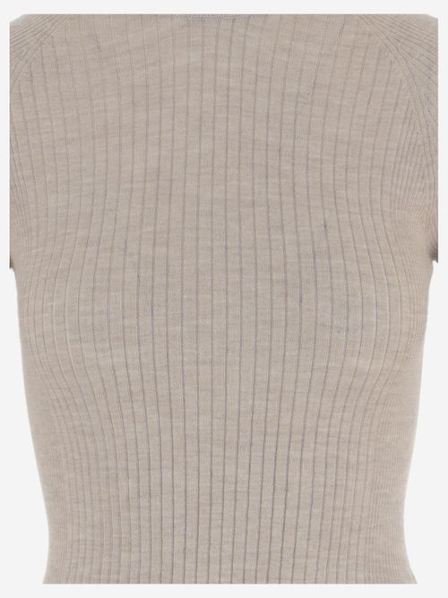 Ribbed Cashmere-Blend T-Shirt — Beige