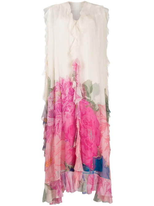 Ruffled Floral Print Gown — Pink