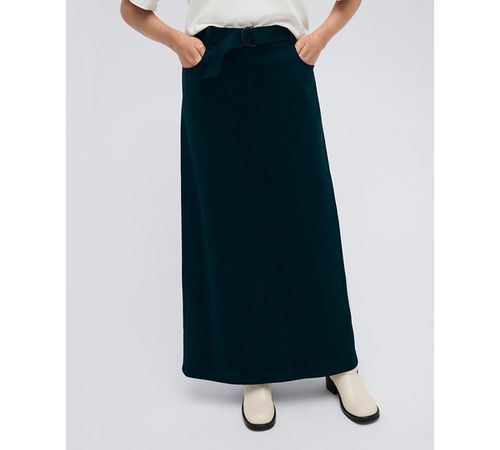 Women's Fly-Front Belted Maxi Skirt - Dark Navy