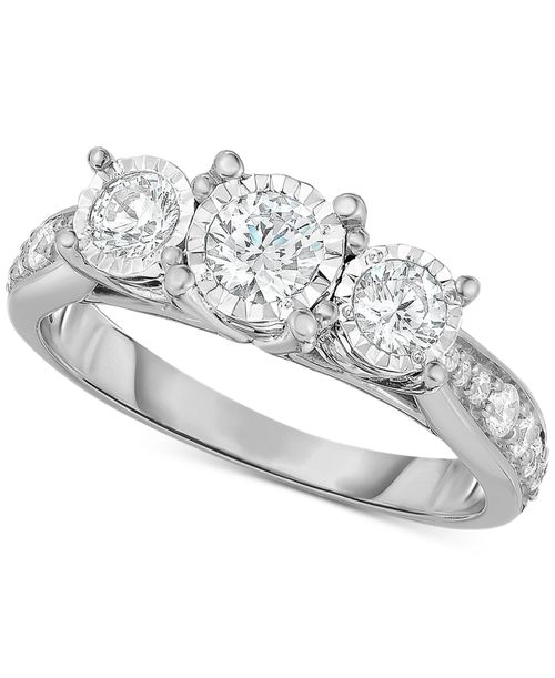 TruMiracle Diamond Three Stone Engagement Ring (1 ct. t.w.) in 14k White Gold - White Gold