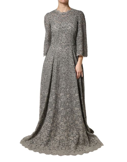 Lace Cotton-Blend Dress — Gray