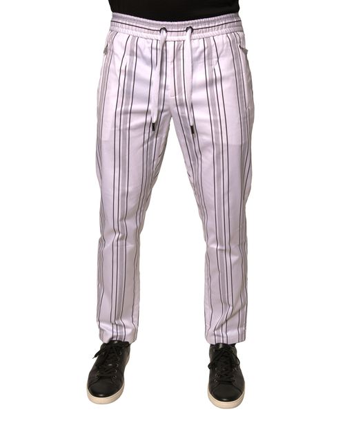 Striped Cotton-Blend Trousers — White