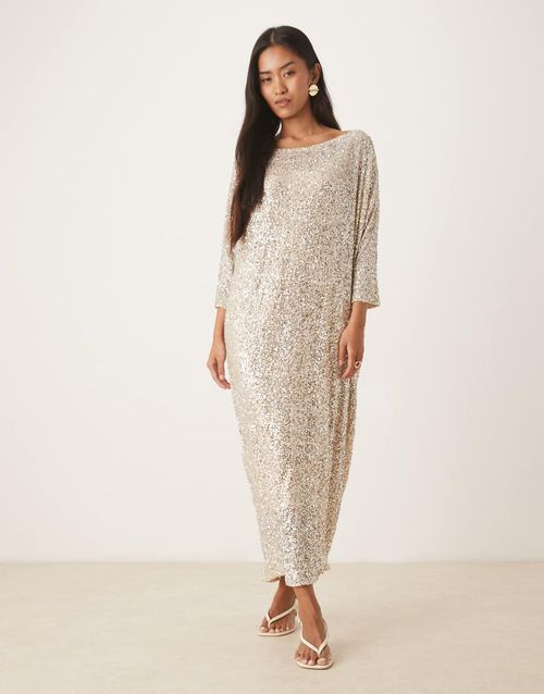 Sequin t-shirt maxi dress in silver