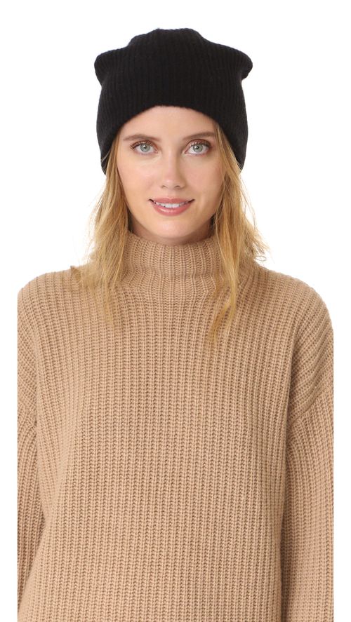 Cashmere Plush Rib Beanie Black One Size