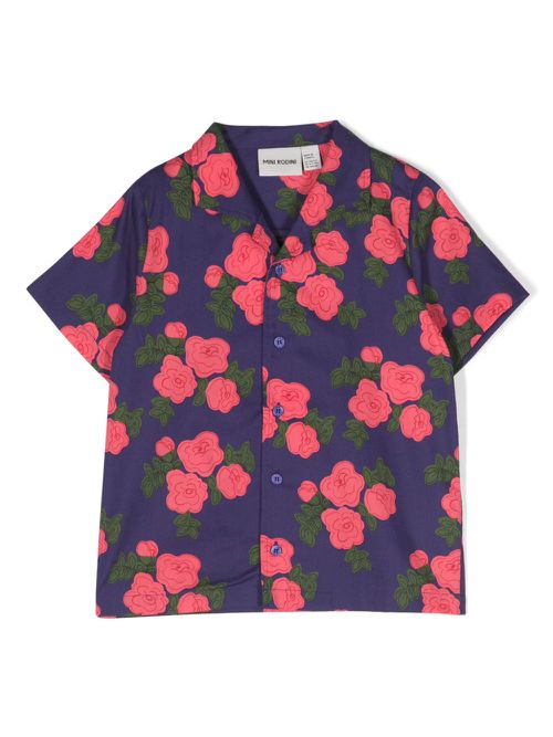 Roses organic cotton shirt - Blue