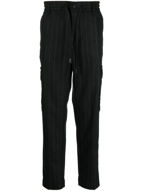 Drawstring-waist striped trousers - Black