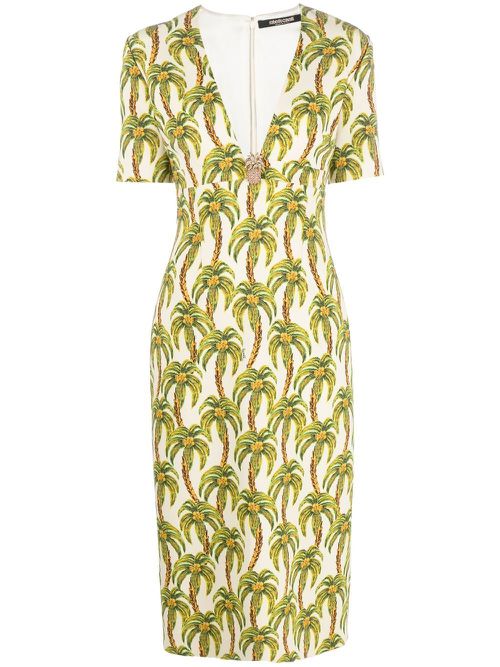 Palm tree-print midi dress - Neutrals