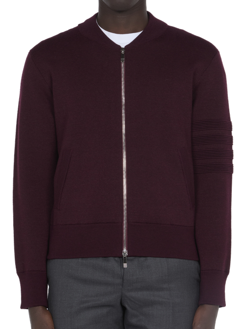 Merino Wool Zip-Up Bomber Jacket — Burgundy
