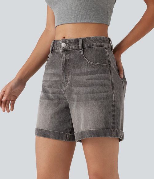 Flex™ Mid Rise Rolled Hem Denim Casual Shorts 5'' with Pockets  - Cool Gray Denim