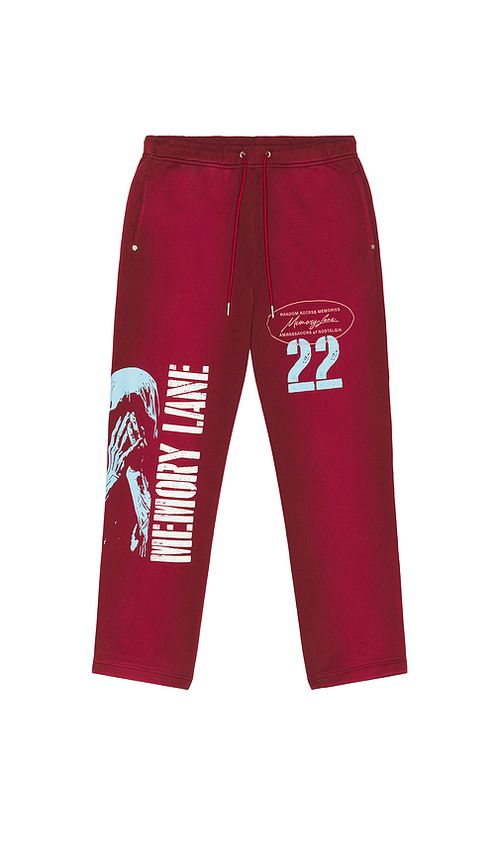 Memory lane pantalón deportivo stencil logo en color burgundy XL/1X también en L