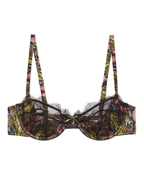 Snakeskin-print balconette bra - Black