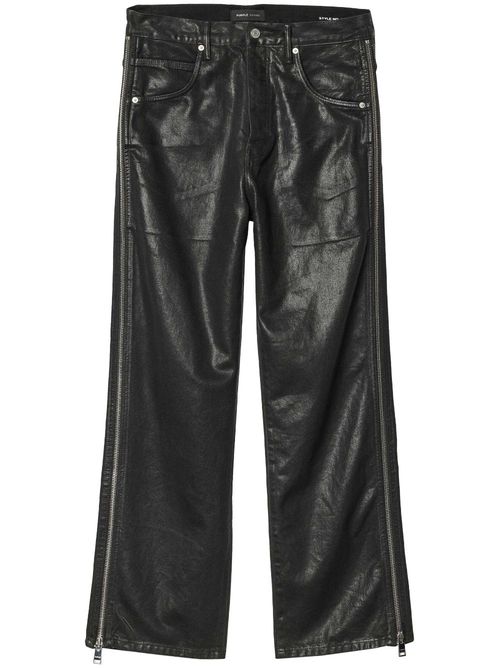 P018 Side-Zip Coated wide-leg jeans - Black