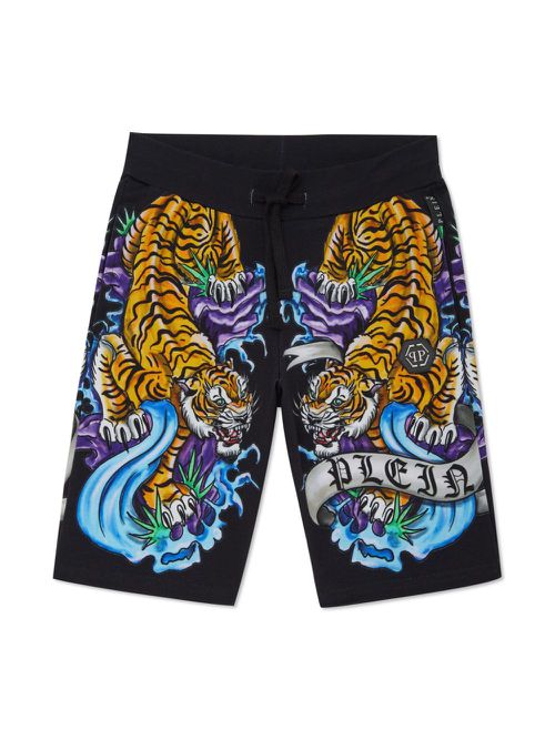Tattoo-print drawstring shorts - Black