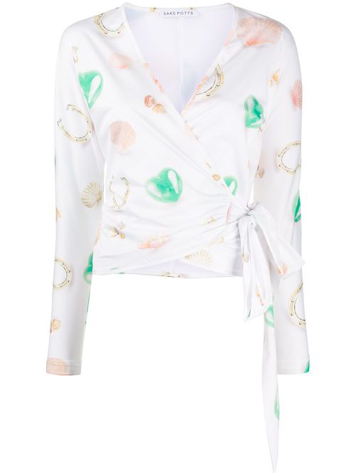 Lis printed wrap top - White
