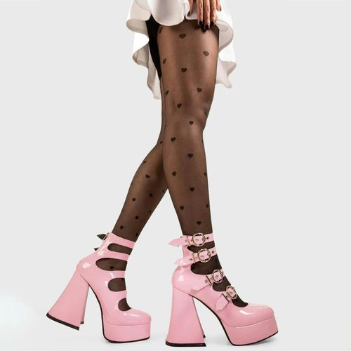 Lamoda Build Me Up Black Patent Platform Heels - Chunky Gothic Party Shoe
