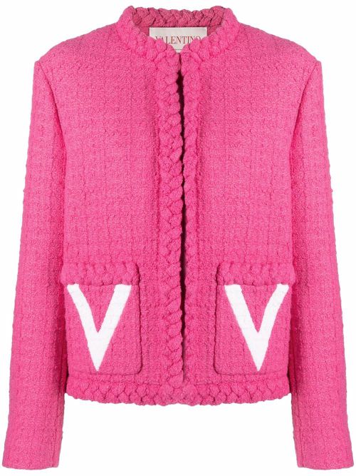 Timeless woven-detail tweed coat - Pink