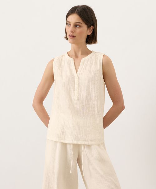 Women's Cream Coastal Double Gauze Henley Tank