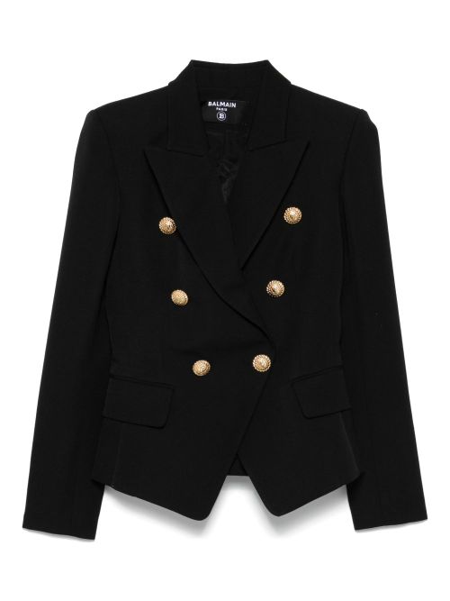 Gold-Button Double-Breasted Wool Blazer — Black