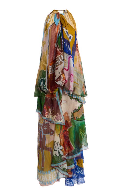 Mlak Printed Chiffon Halter Gown - Moda Operandi