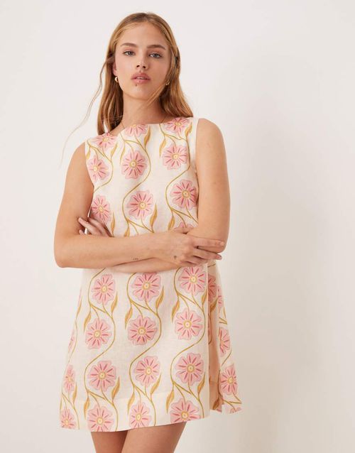 halter a line mini dress Women Black & Beige Tribal Printed Halter Neck Sleeveless Keyhole Tie-Up  Waist Flounce Hem A-Line Mini Dress main image 1