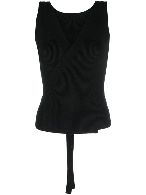 Ribbed-knit wrap top - Black