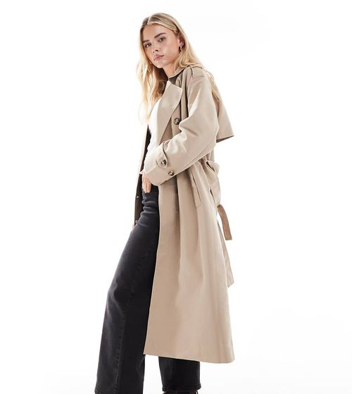 Longline belted trench coat in stone-Neutral