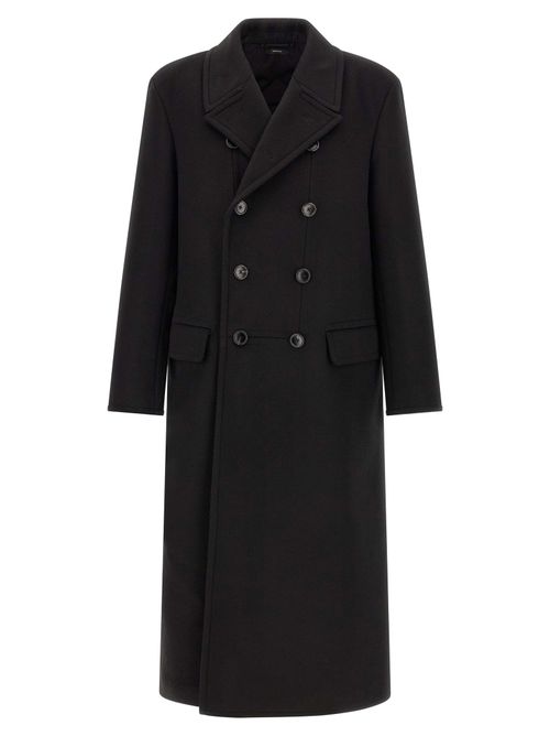 Double-Breasted Melton Coat — Black