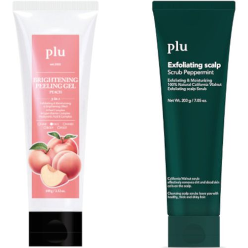 Plu - Brightening Peeling Gel Peach - 100g & Exfoliating Scalp Scrub Peppermint - 200g Set