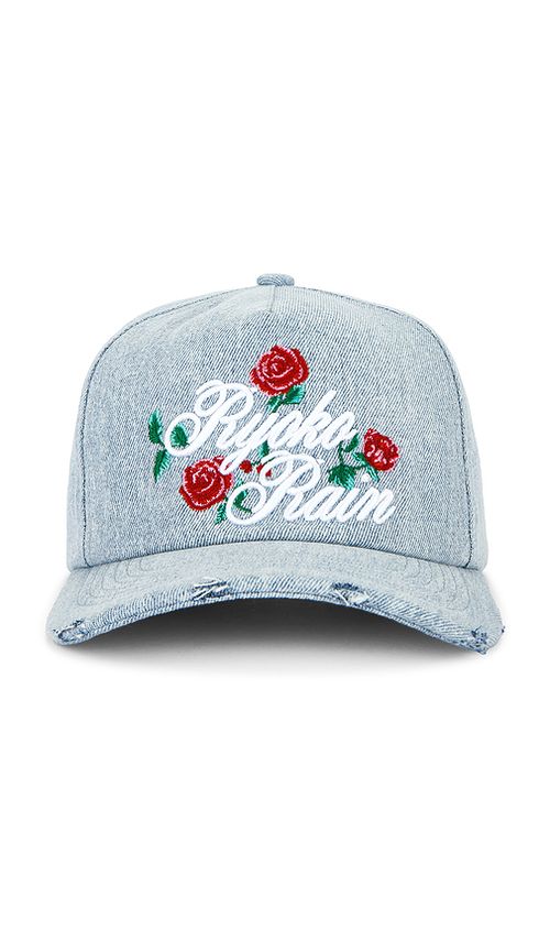 Ryoko Rain Denim Rose Strapback Hat in Blue