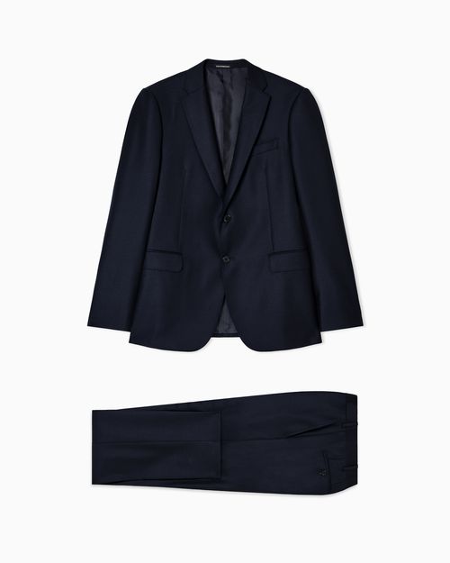 Regular-fit single-breasted suit in stippled micro-chevron virgin wool