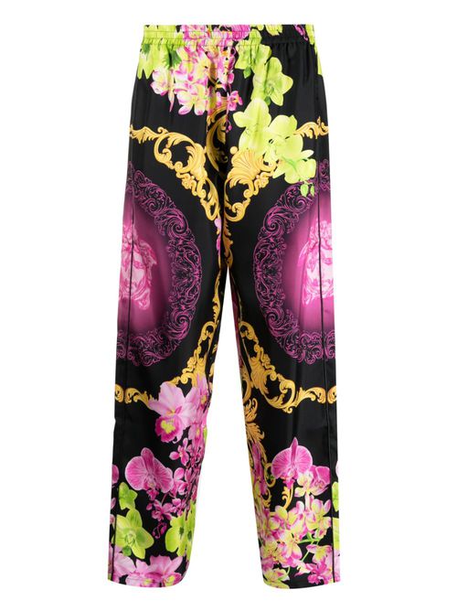 Floral-print silk beach trousers - Black
