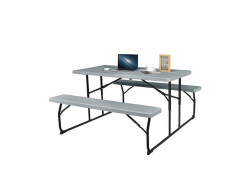 Folding Picnic Table with 2 Benches for Convenient Outdoor Dining and Storage - White