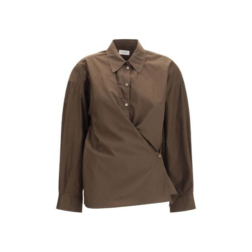 Cotton-Silk Wrap Blouse — Brown